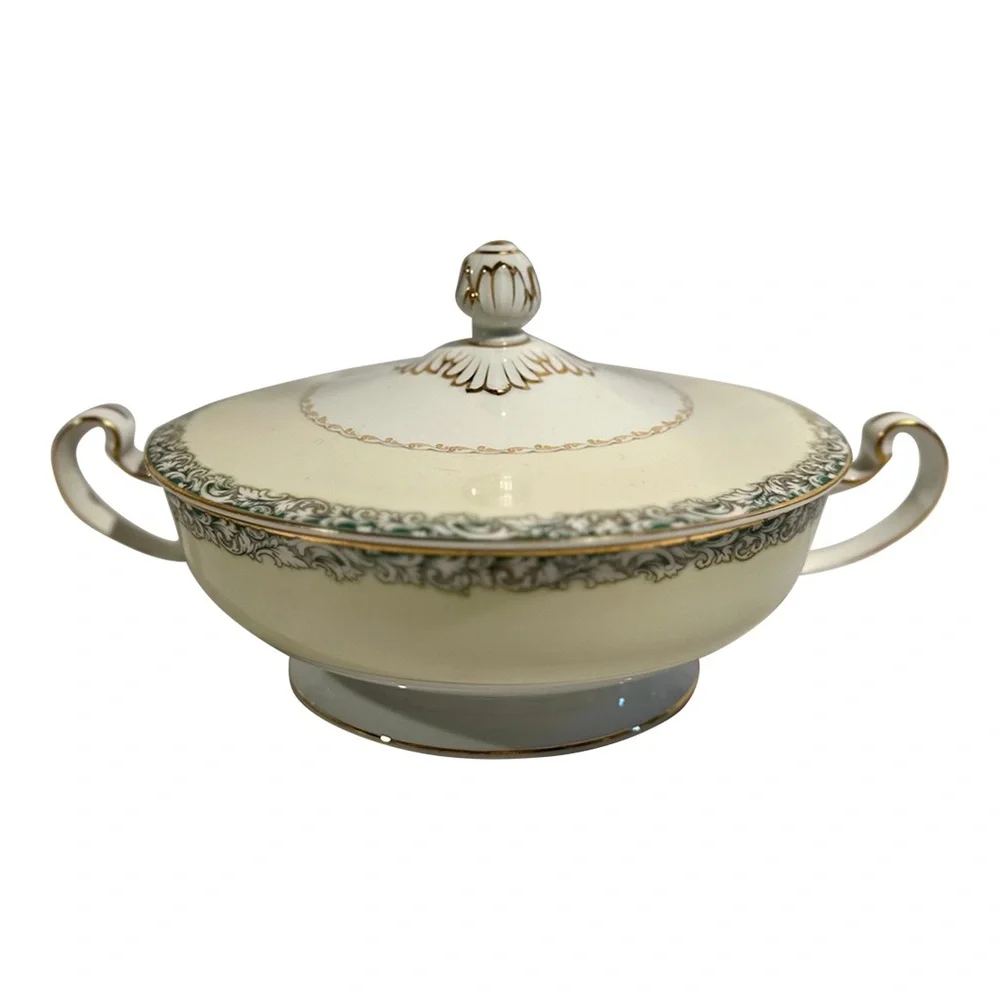 Vintage Noritake Handled Porcelain Covered Serving Vegetable Dish Roses